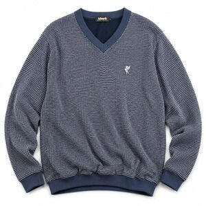 Ashworth Mens Large Striped V Neck Long Sleeve Shirt Blue White Golf Pullover